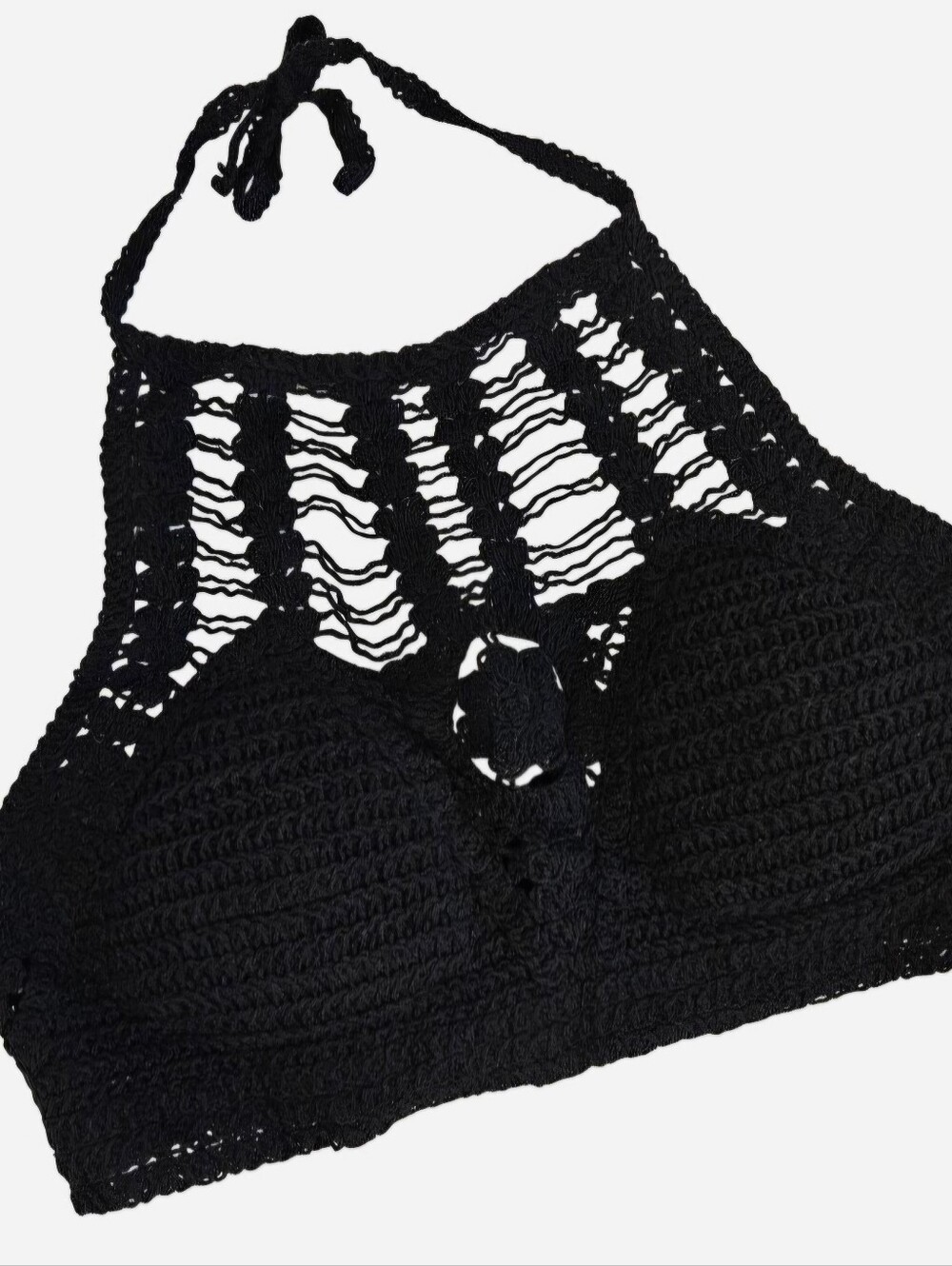 AZ Factory Black Crochet Padded Halter Top Women's One Size NEW